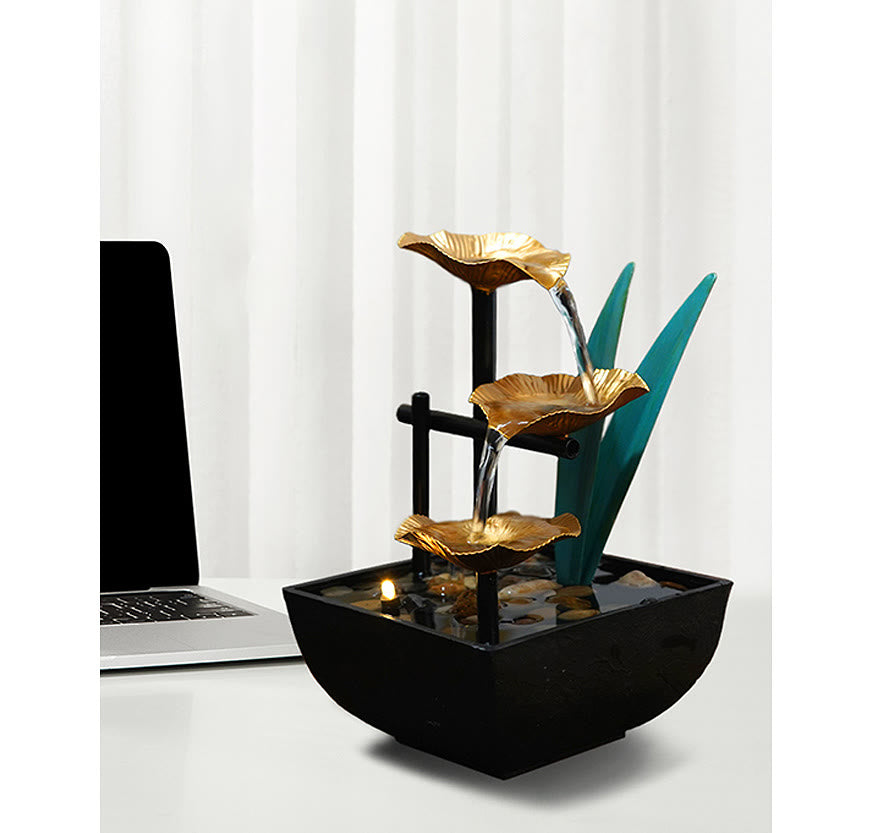 Dreischichtige Wasserfall-Brunnen-Tisch-Lotus-Ornamente mit Flussfelsen-Desktop-Dekoration - image 12