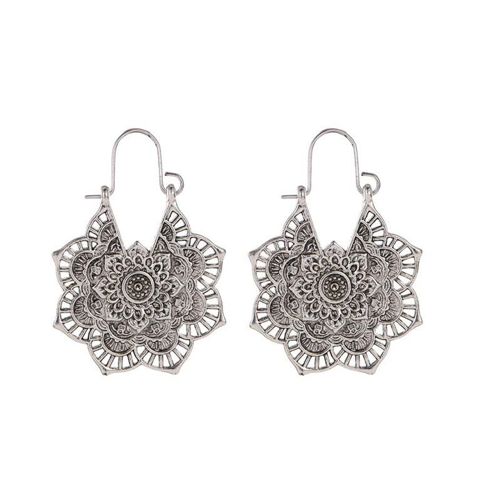Buddha Stones, tibetische Lotus-Gravur, Kupfer-Segen-Tropfenohrringe - Silber - image 6