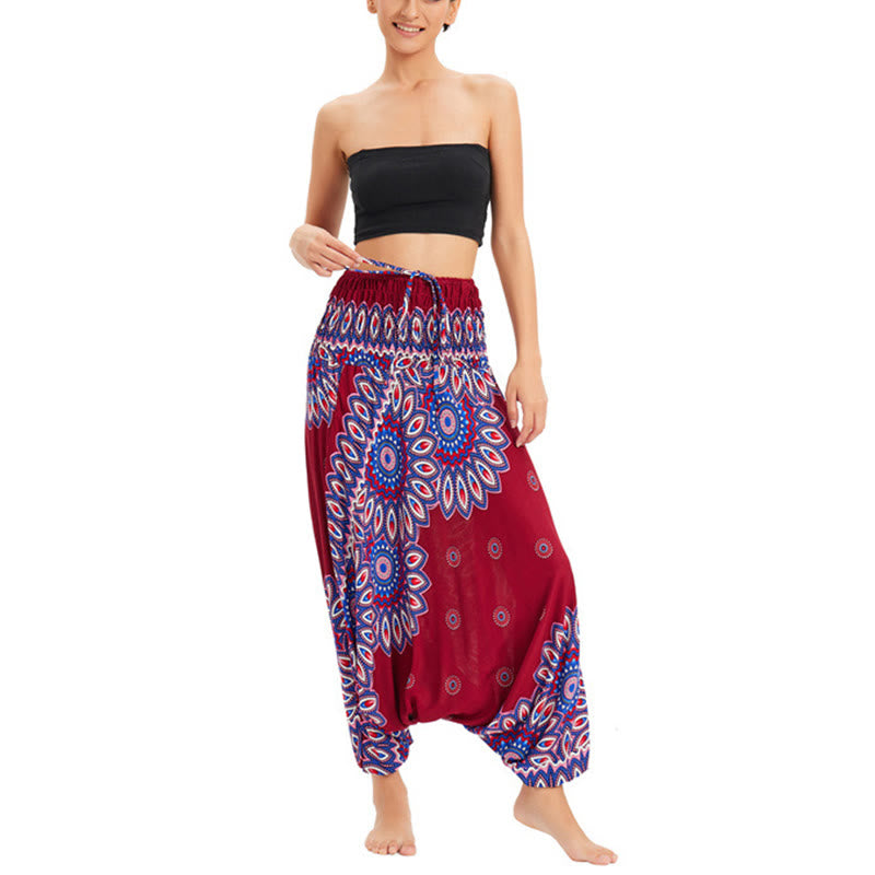 Buddha Stones Zwei Stile Tragen Sonnenblumen Locker Gesmokt Haremshose Overall Hohe Taille Hose