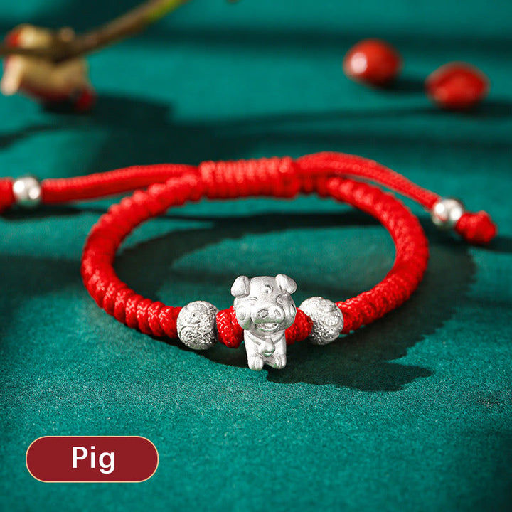 Buddha Stones 999 Sterling Silber Chinesisches Sternzeichen Rotes Seil Glück Handgefertigtes Kinderarmband - Schwein (Armbandgröße 12+4cm) - image 25
