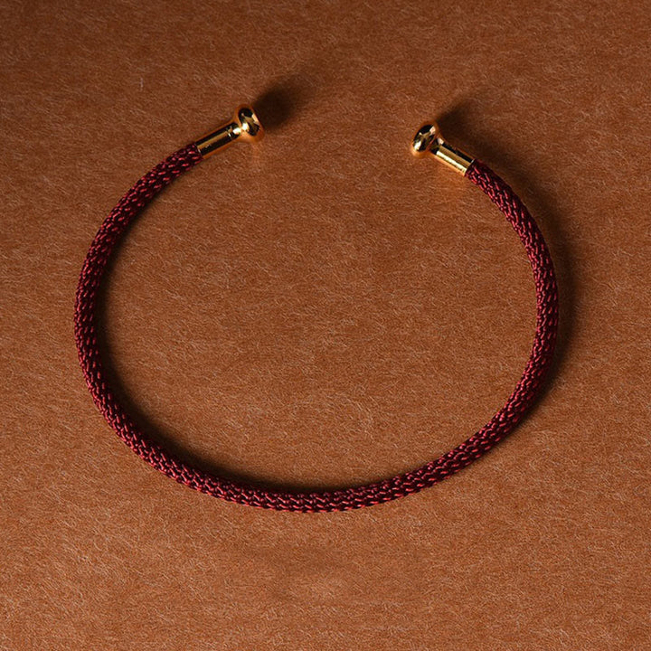 Buddha Stones, schlichtes Design, handgefertigtes Glücksgeflecht-Manschettenarmband - Dunkelrot - image 8