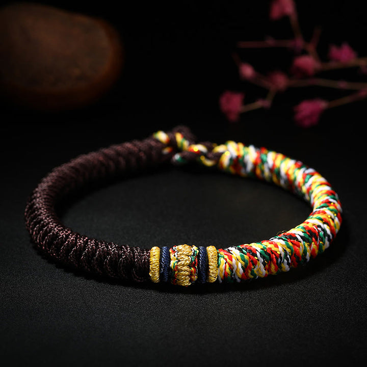 Buddha Stones, tibetisches handgefertigtes mehrfarbiges Faden-King-Kong-Knoten-Stärke-Geflecht-Schnur-Armband - Braun Mehrfarbig - 19cm - image 5