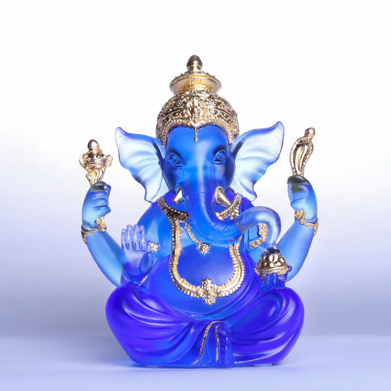 Buddha Stones, handgefertigt, Ganesh Ganpati, Elefantenfigur, Liuli-Kristallkunststück, Schutzstatue, Heimdekoration - Ganesh-Figur, blau-gold, 11,5 x 9 x 14,5 cm - image 11