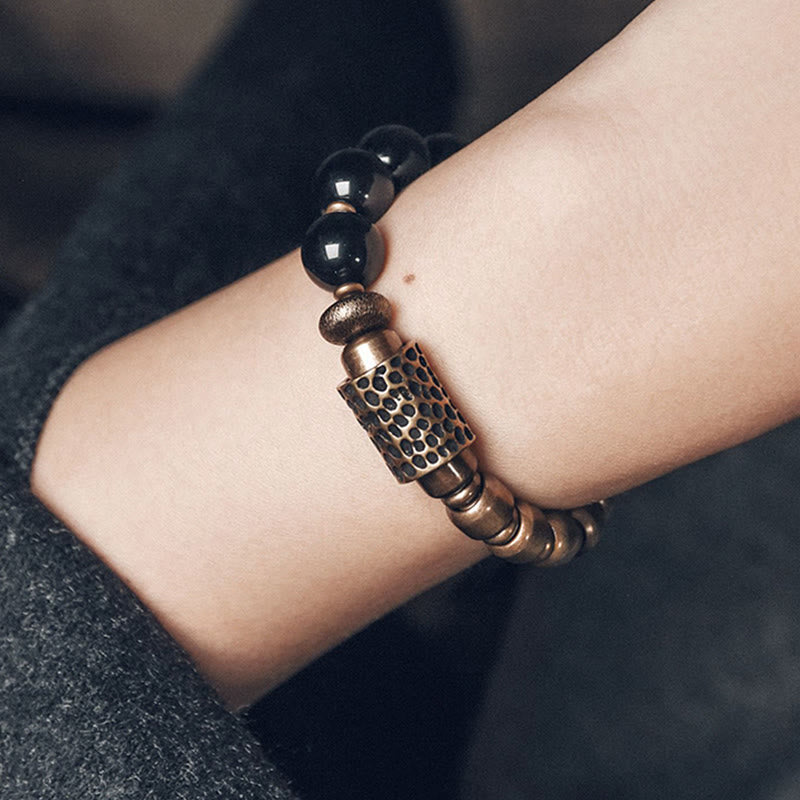 Buddha Stones ​​Lavastein Regenbogen-Obsidian Messing Unterstützungs-Heilarmband - image 15