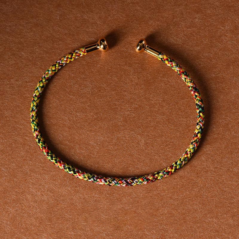 Buddha Stones, schlichtes Design, handgefertigtes Glücksgeflecht-Manschettenarmband - Gelbgrün - image 19