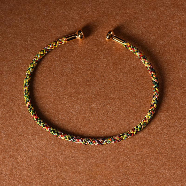 Buddha Stones, schlichtes Design, handgefertigtes Glücksgeflecht-Manschettenarmband - Gelbgrün - image 19
