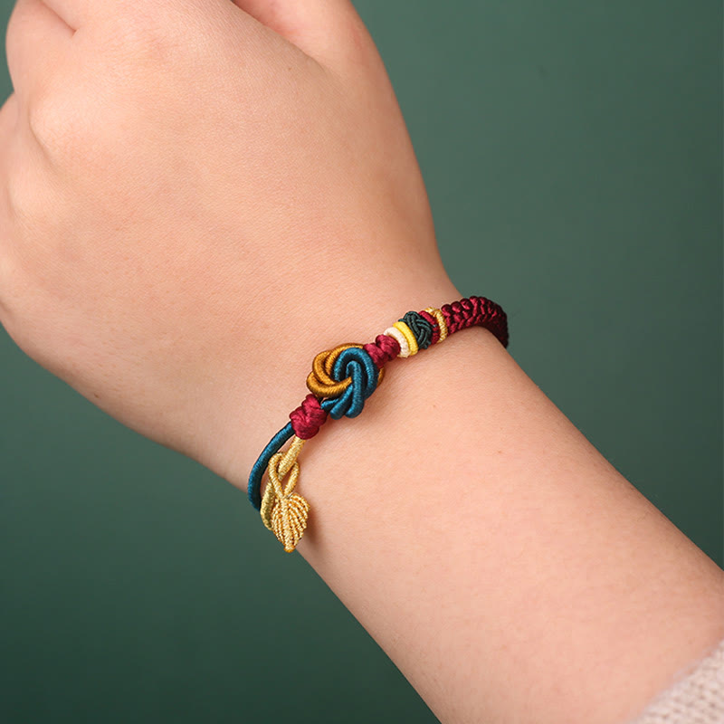 Buddha Stones Tibetisches handgefertigtes Mandala-Knoten-Blatt-Glücksseil-Armband - image 1
