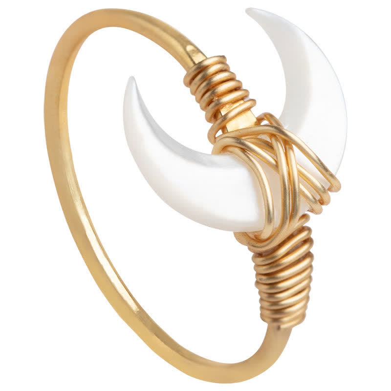 Buddha Stones Natürlicher Tridacna-Stein Mond 14K Gold Segensring - image 11