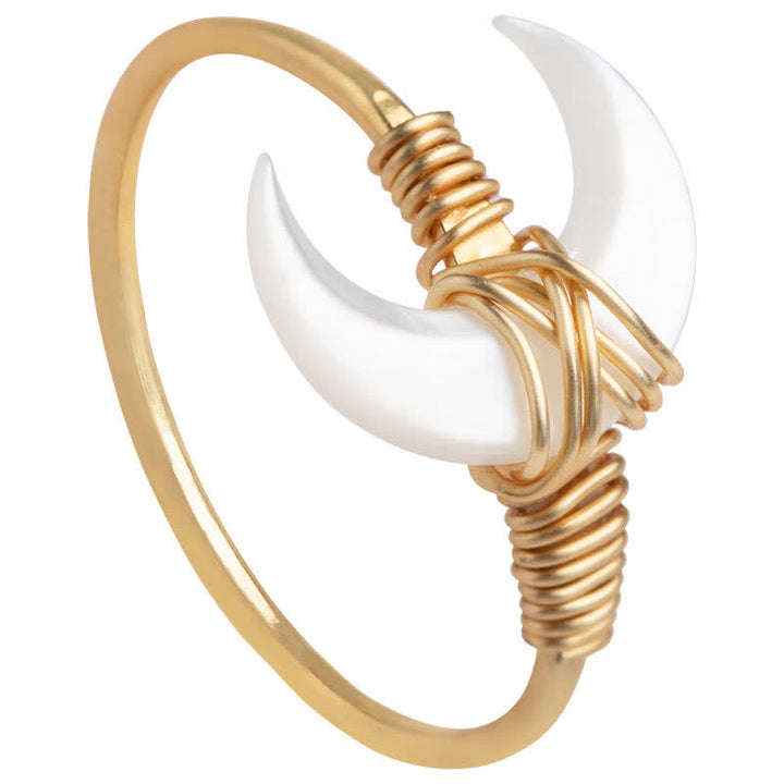 Buddha Stones Natürlicher Tridacna-Stein Mond 14K Gold Segensring - image 11