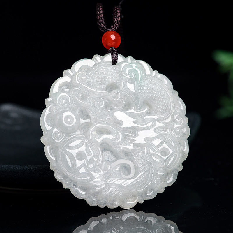 Buddha Stones Weiß Jade-Drachenschutz-Halsketten-Anhänger - Weiße Jade - image 1