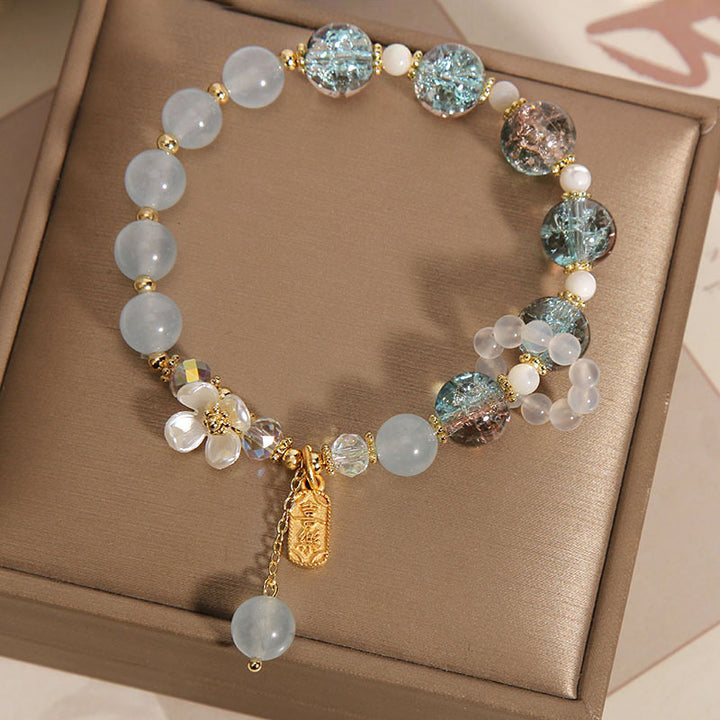 Buddha Stones Armband mit Heilsteinen, natürlicher blauer Kristall, Amethyst, Chalcedon, Blume