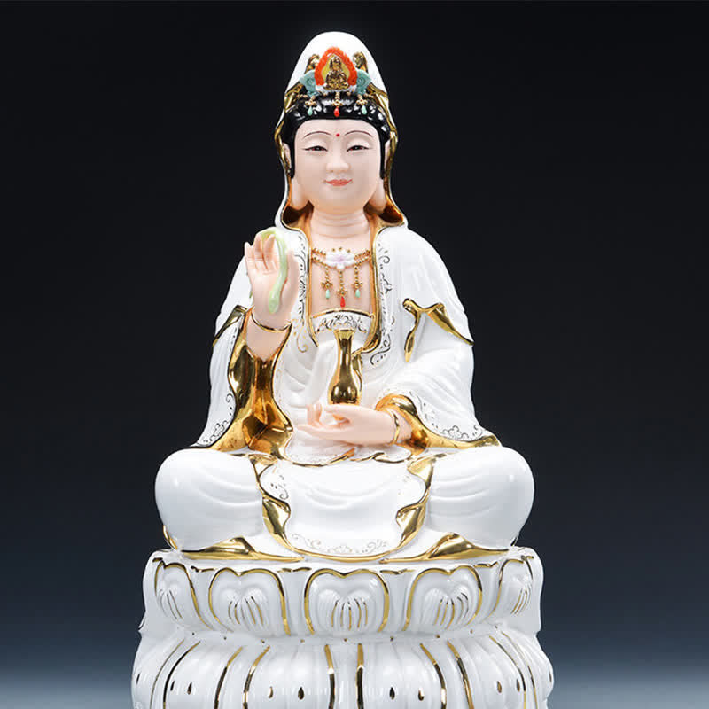 Chenrezig Bodhisattva Avalokitesvara Success Keramikstatue Heimdekoration - 31,5 x 19 cm - image 3