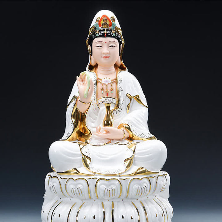 Chenrezig Bodhisattva Avalokitesvara Success Keramikstatue Heimdekoration - 31,5 x 19 cm - image 3
