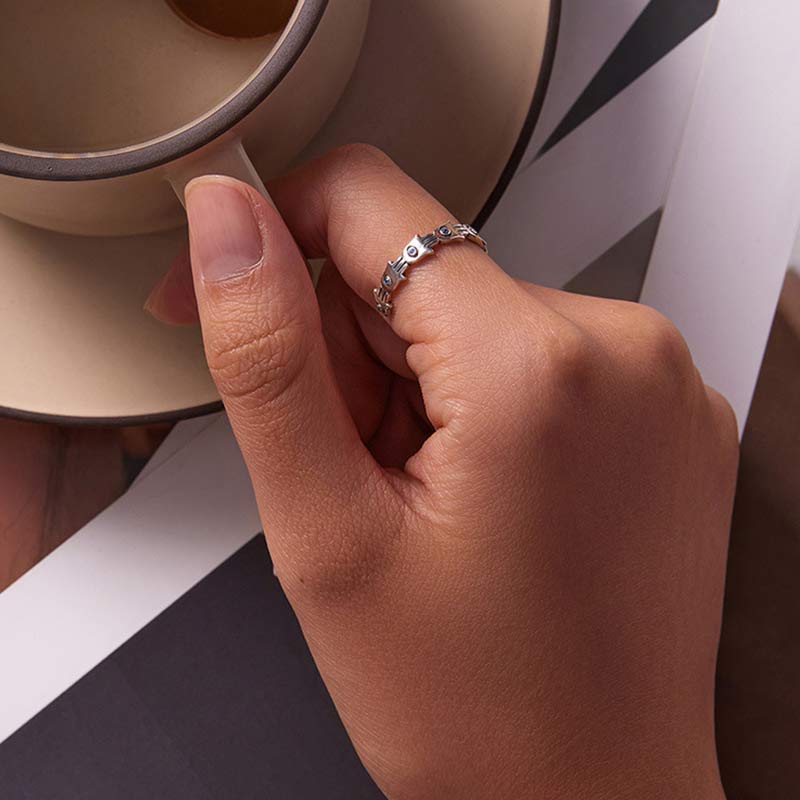 Buddha Stones 925 Sterling Silber Hamsa Symbol Zirkon verstellbarer Ring - image 1