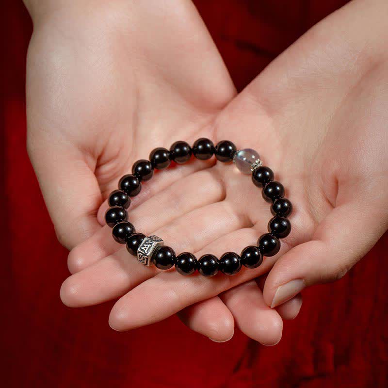 Chinesisches Sternzeichen Natal Buddha 925 Sterling Silber Schwarzer Obsidian Mondstein Stärke Armband - image 5