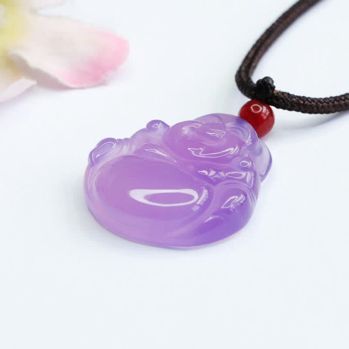 Buddha Stones Lachender Buddha Lila Jade Glück Halskette Anhänger