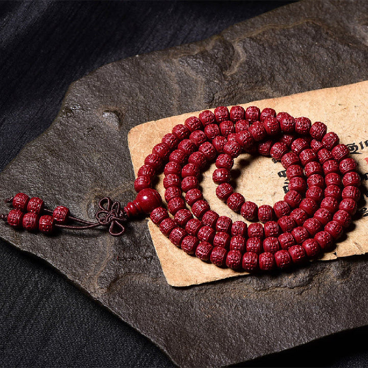 Buddha Stones 108 Mala Perlen Zinnober Om Mani Padme Hum Muster graviertes Segensarmband - image 14