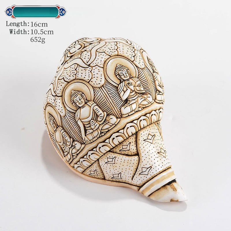 Tibetische handgemachte gravierte Shankha Buddha Avalokitesvara Conch Shell Reichtum Dekoration - Fünf Buddhas, 16 x 10,5 cm - image 13