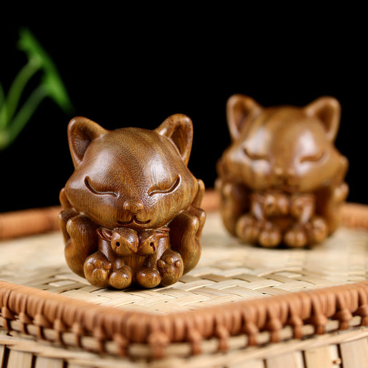 Buddha Stones, Mini-Neunschwänziger Fuchs, Elfenbein, Frucht, Sandelholz, grünes Sandelholz, Segensdekoration