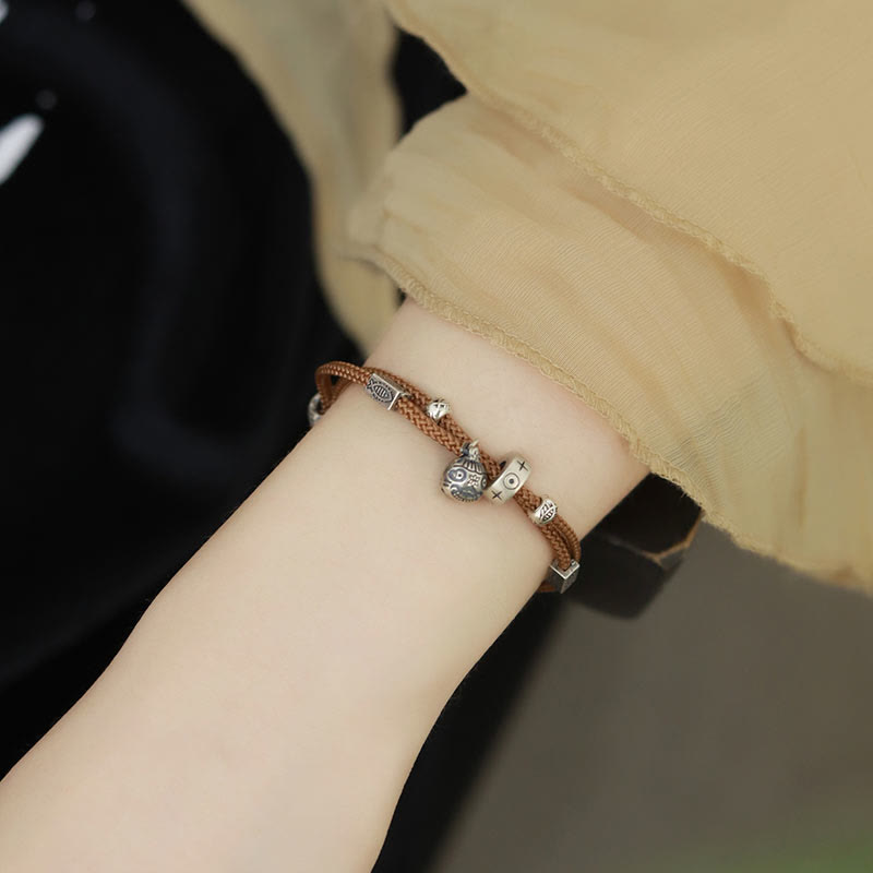 Buddha Stones 925 Sterling Silber Gold Schlucktier Koi Fisch Reichtum Handgefertigtes geflochtenes Armband - Braun (Handgelenkumfang 14-16 cm) - image 7