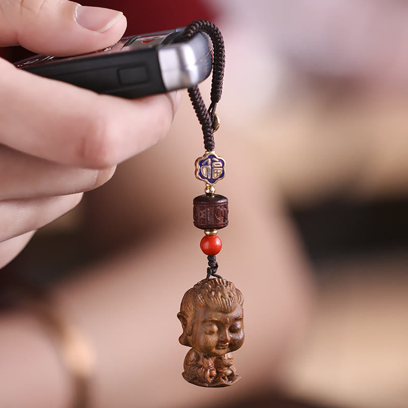 Chinesischer Tierkreiszeichen-Buddha-Schlüsselanhänger aus grünem Sandelholz Om Mani Padme Hum Frieden - image 4