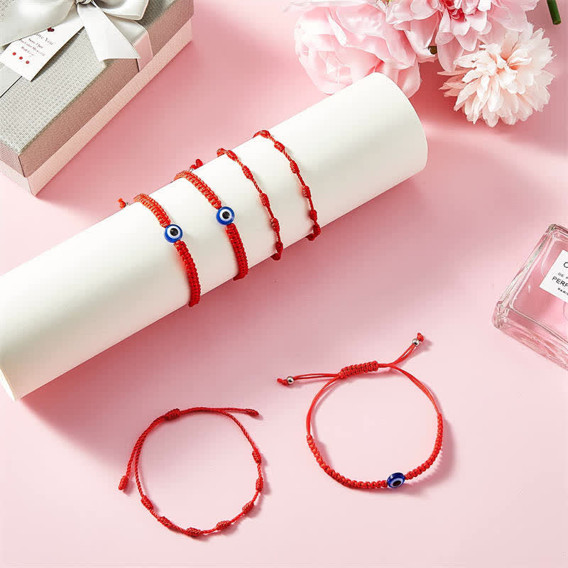 Buddha Stones 4-teiliges Evil Eye Seven Knot Red String Schutzarmband