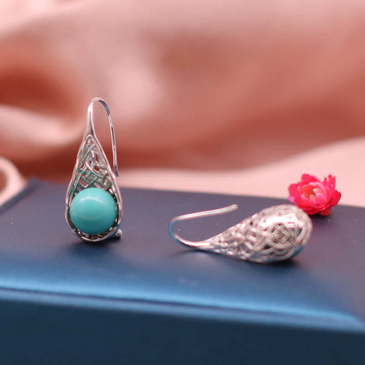 925 Sterling Silber Türkis Perlen Muster Schutz Tropfen Ohrhänger - image 4