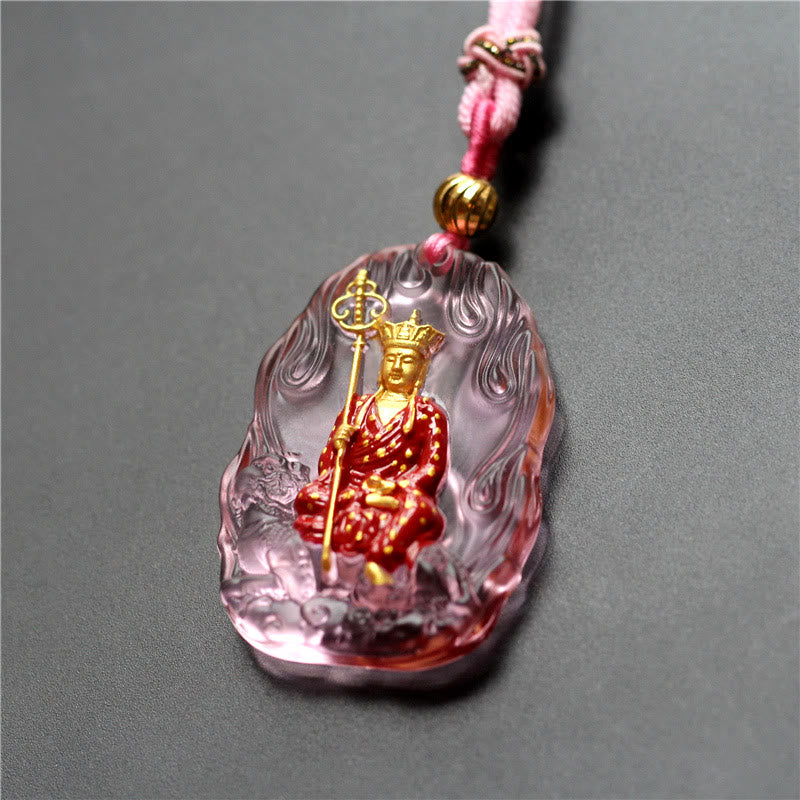 Buddha Stones Ksitigarbha Buddha Liuli Kristall Mitgefühl Amulett Halskette Anhänger - Rosa Ksitigarbha - image 6