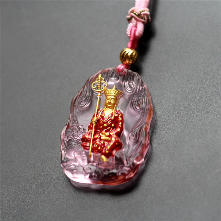 Buddha Stones Ksitigarbha Buddha Liuli Kristall Mitgefühl Amulett Halskette Anhänger - Rosa Ksitigarbha - image 6