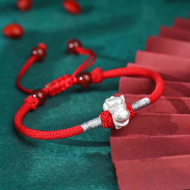 Buddha Stones Armband aus 999er-Sterlingsilber, chinesisches Sternzeichen, Glück, Stärke, rote Schnur - Pferd (Armbandgröße 15,5 cm + 8 cm) - image 12