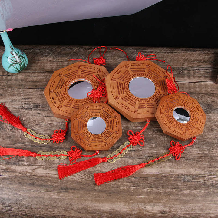 Feng Shui Bagua-Karte, Pfirsichholz, fünf Kaisermünzen, chinesischer Knoten, Gleichgewicht, Energiekarte, Spiegel - image 0