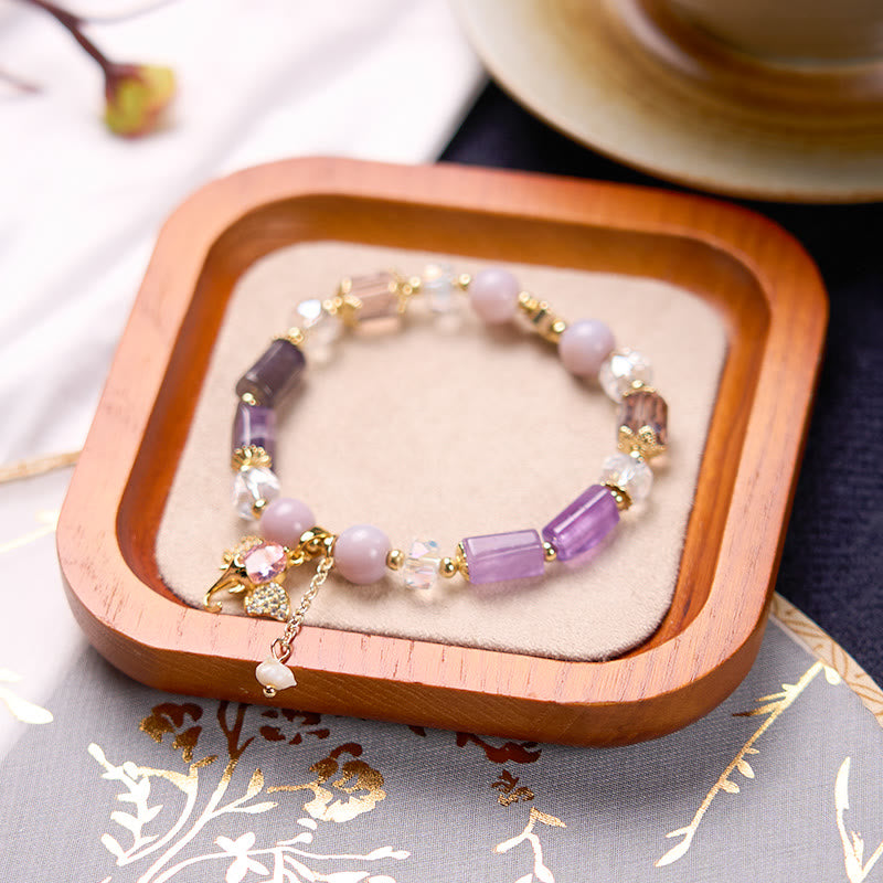 Buddha Stones Amethyst Grüner Aventurin Erdbeerquarz Positives Elefanten-Charm-Armband