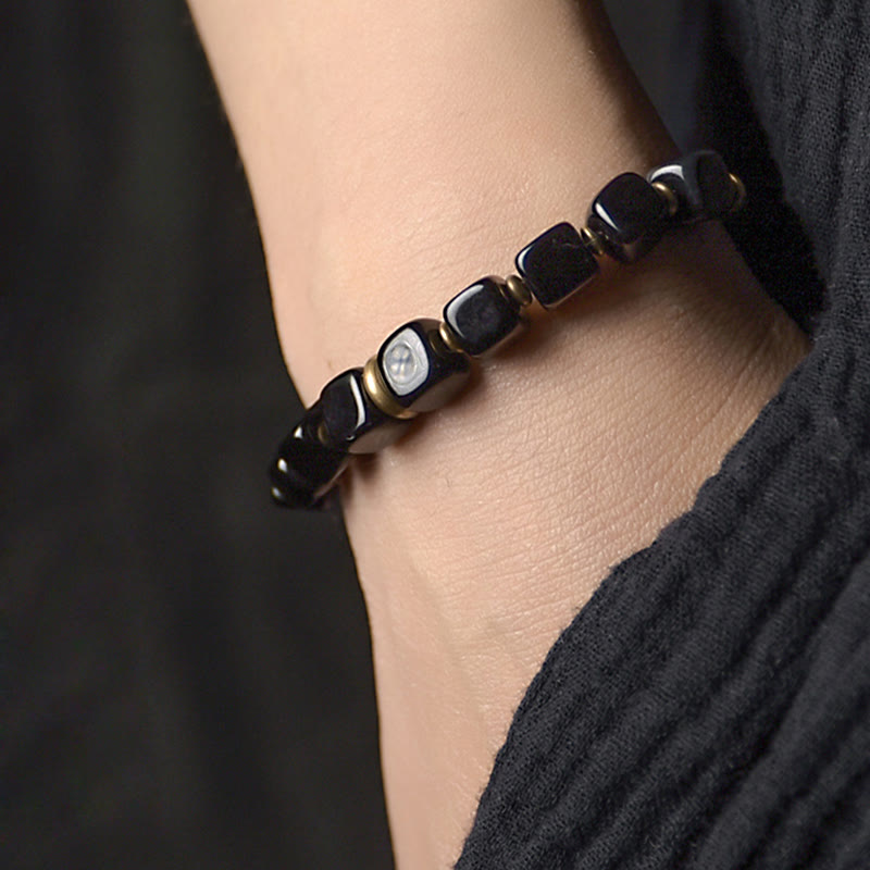 Buddha Stones Schwarzes Obsidian-Kristall-Kupfer-Stärke-Paar-Armband - image 2