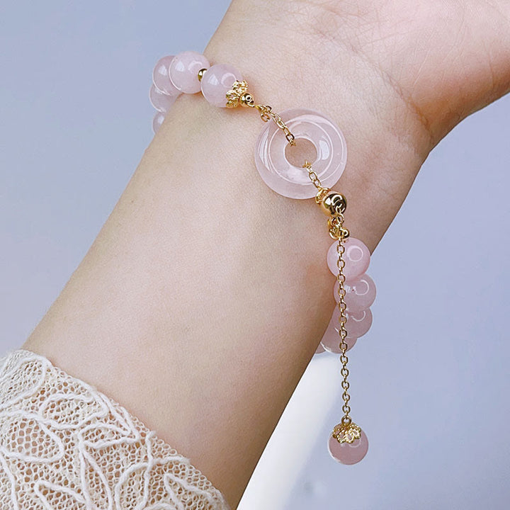 Buddha Stones natürliches rosa Kristall-Friedensschnalle-Liebes-Charm-Armband - image 6
