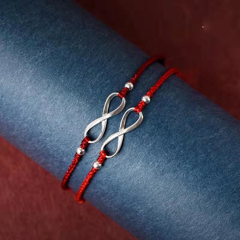 Buddha Stones 925 Sterling Silber Endless Knot Protection Luck Red String Armband Fußkettchen
