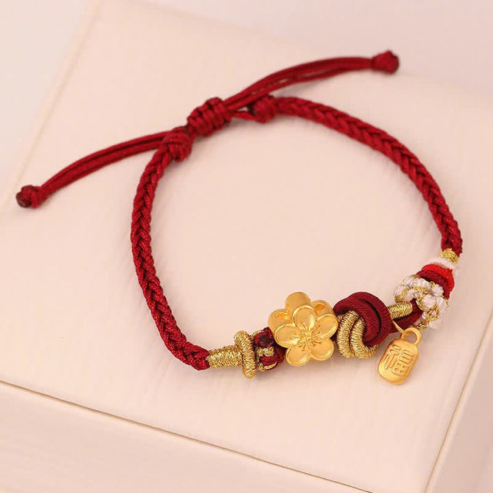 Buddha Stones, Pfirsichblüten-Glücksbringer, rotes Schnurarmband