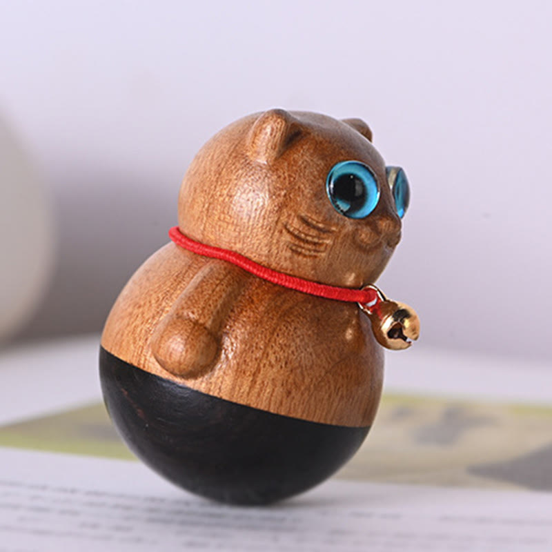 Buddha Stones Mini Glückskatze Kätzchen Phoebe Zhennan Segensdekoration aus Holz - image 1