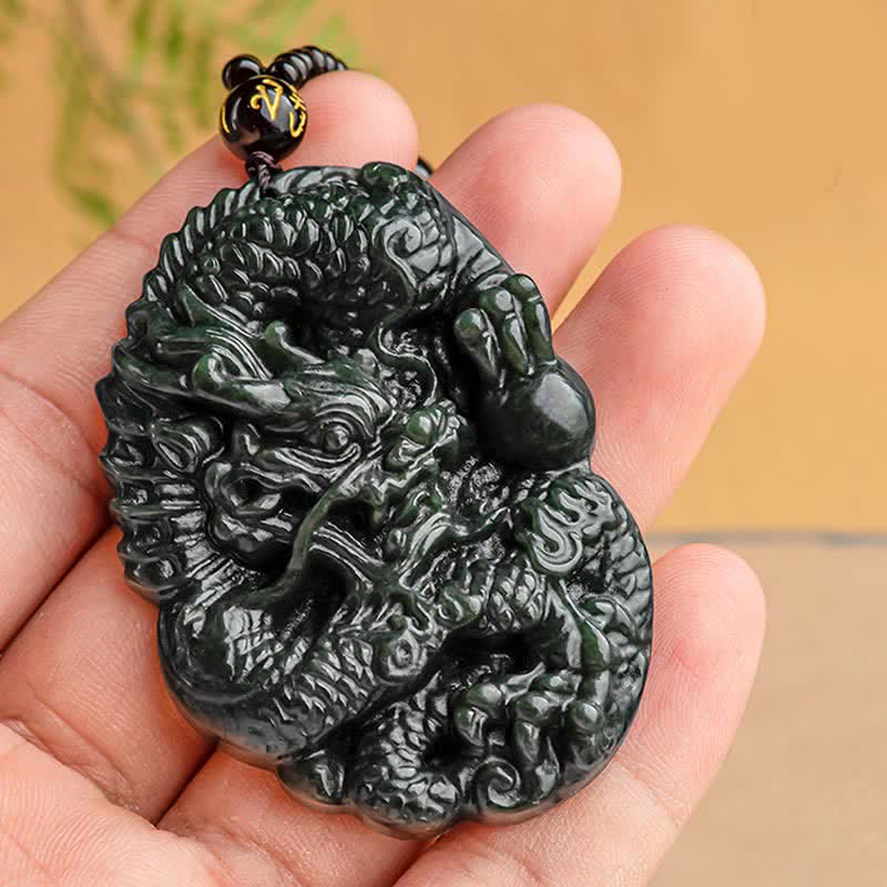 Buddha Stones Hetian Cyan Jade Dragon Success Harmony Halskette Perlenschnur Anhänger - image 4