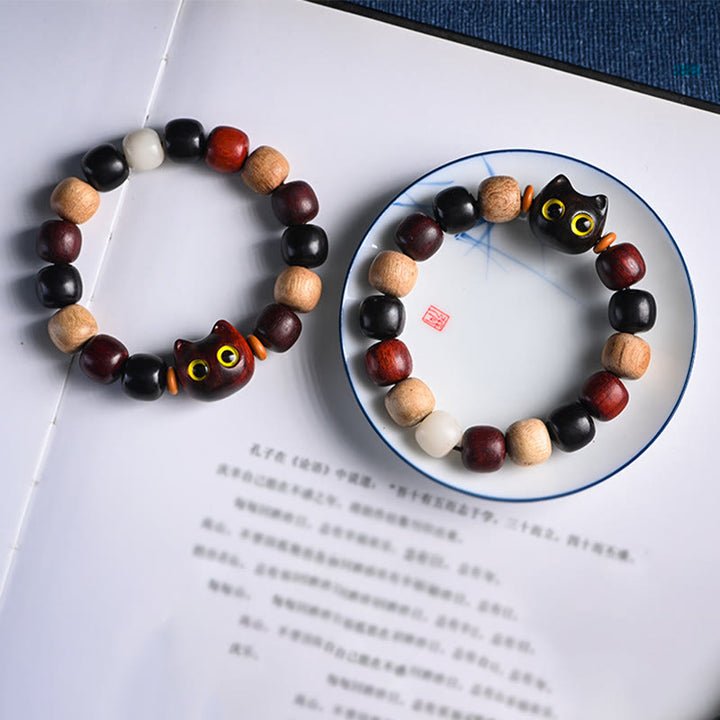 Buddha Stones, kleines Blatt, rotes Sandelholz, Ebenholz, niedliche Katze, graviertes Schutzarmband - image 22