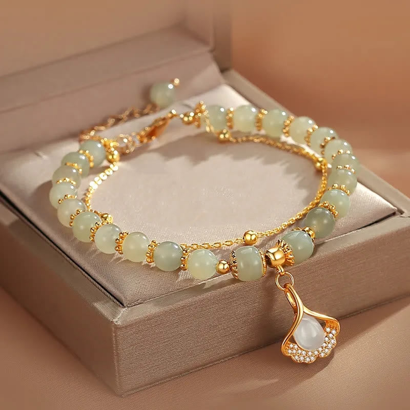Perlenarmband mit Buddha Stonesn, Jadeblatt, Ginkgo-Tulpe, Erdnuss-Fu-Charakter, Glücksperlen - image 13