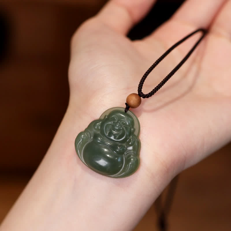 Lachender Buddha Hetian Jade Heilung Ruhe Halskette String Anhänger - Jade (Wohlstand ♥ Überfluss) - image 1
