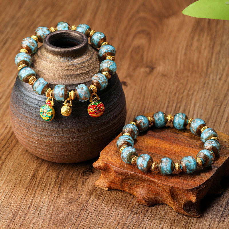 Buddha Stones Gold Schlucktier Familie Charm Liuli Glasperlen Glücksarmband - image 6