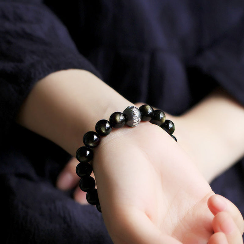 Buddha Stones Chinesisches Sternzeichen Natal Buddha Obsidian Reinigungsarmband - image 3