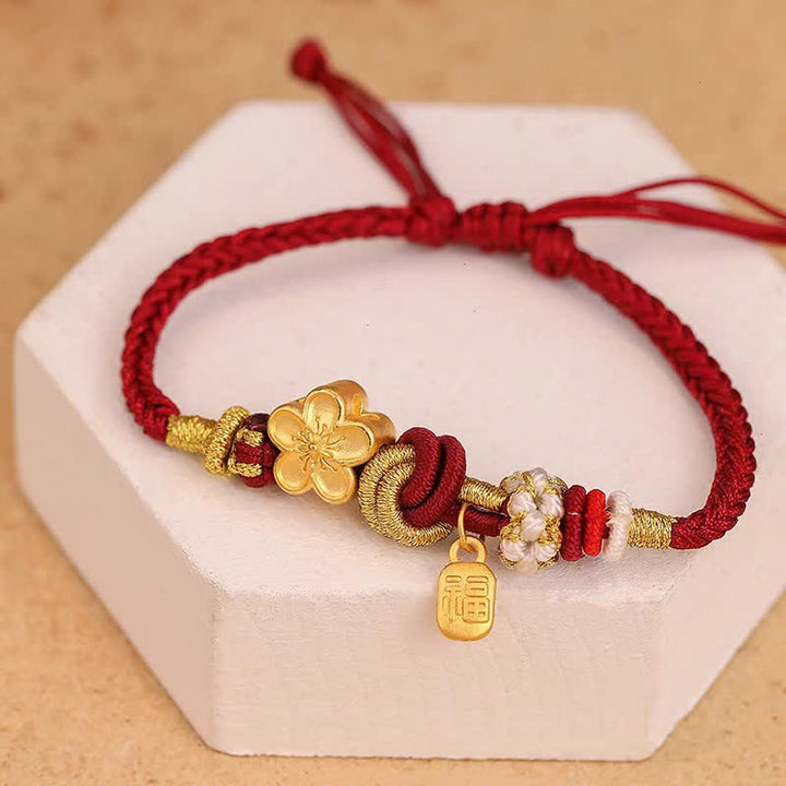 Buddha Stones, Pfirsichblüten-Glücksbringer, rotes Schnurarmband