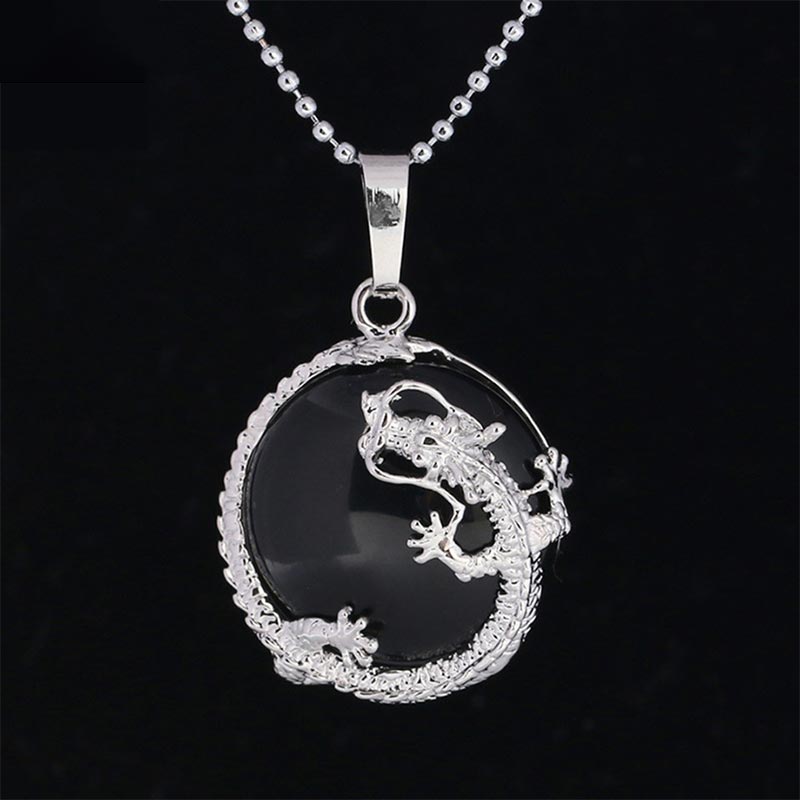 Buddha Stones, chinesischer Drache, natürlicher Quarzkristall, heilende Energie, Halsketten-Anhänger - Schwarzer Onyx - image 15