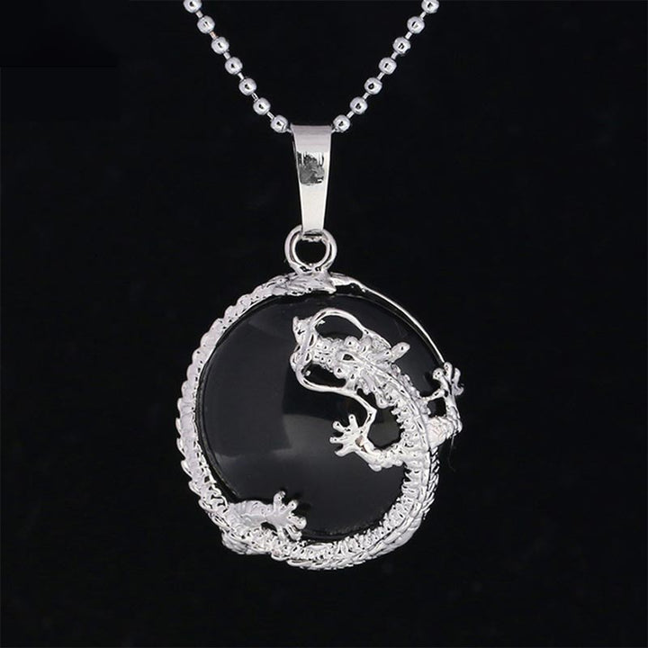 Buddha Stones, chinesischer Drache, natürlicher Quarzkristall, heilende Energie, Halsketten-Anhänger - Schwarzer Onyx - image 15
