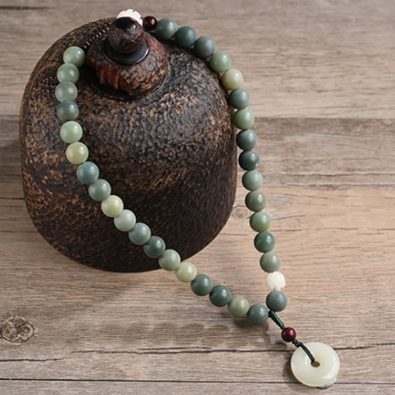 Buddha Stones Cyan Bodhi Seed Lotus Jade Peace Buckle Wisdom Double Wrap Armband - image 7