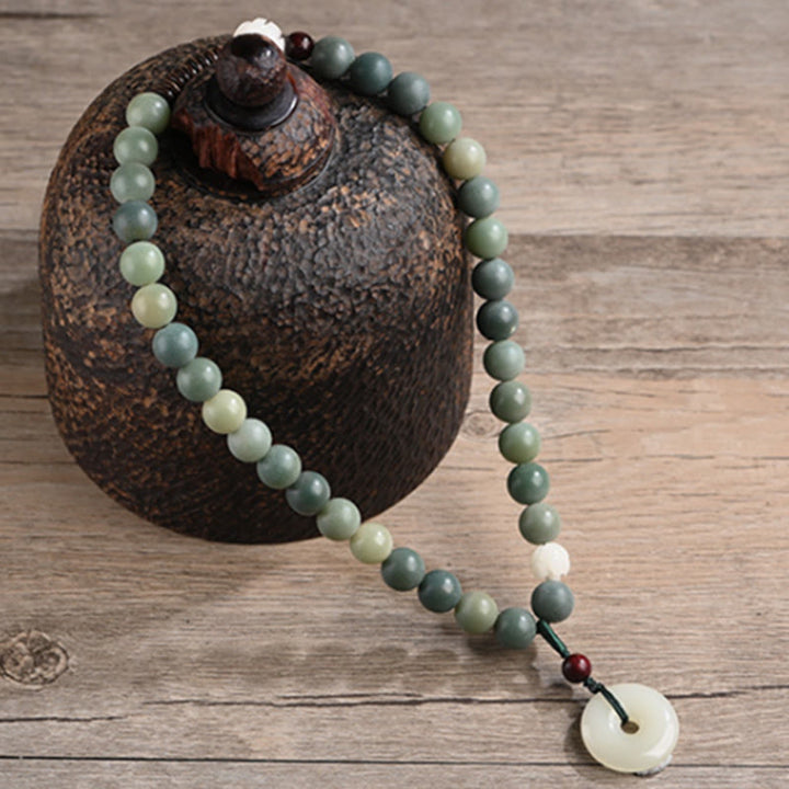 Buddha Stones Cyan Bodhi Seed Lotus Jade Peace Buckle Wisdom Double Wrap Armband - image 7