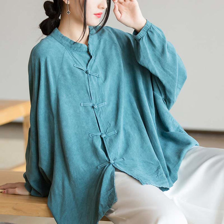 Buddha Stones Frosch-Knopf Langarmshirt Zen Tai Chi Meditation Top Hanfu Kleidung Jacke