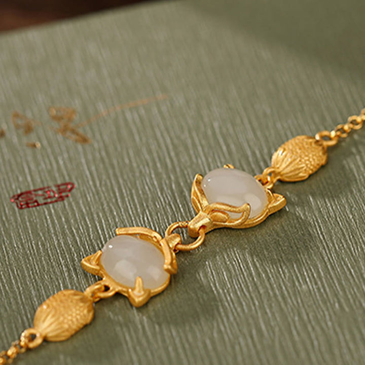 Buddha Stones 925 Sterling Silber Natürliche Hetian Weiß Jade Cyan Jade Schönes Fuchs-Glücksarmband - image 9